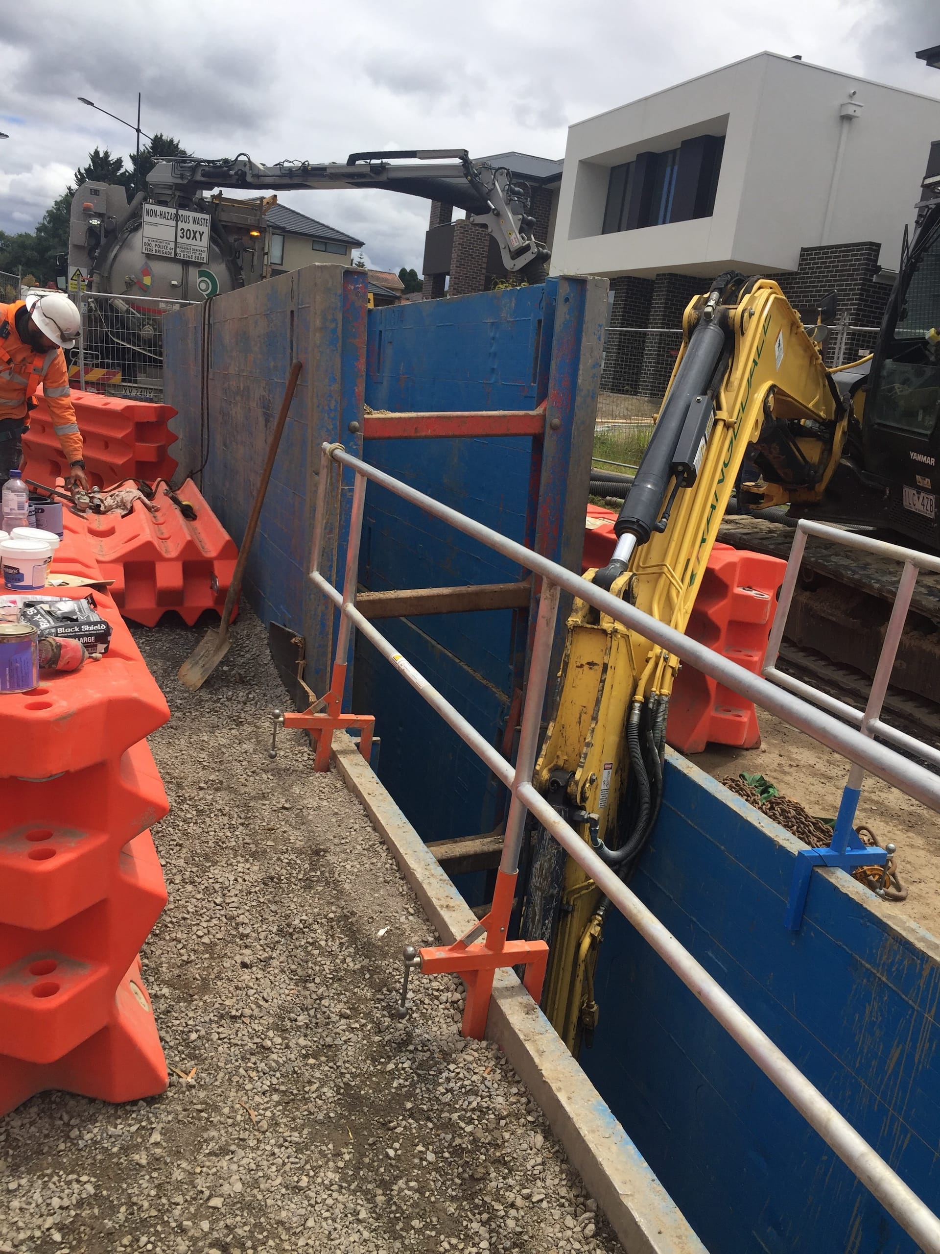 Ultra Shields lightweight trench box set up on site showing strong side panels and wide internal workspace